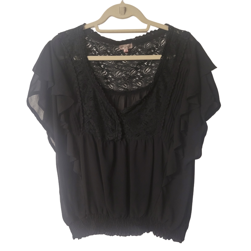 Mimi Elegant Black Lace Detail Women's Top Size 2x